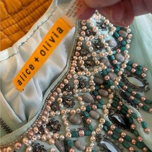 Alice + Olivia Opaline Green Nellie Embellished-Neck Dress, Size S/P